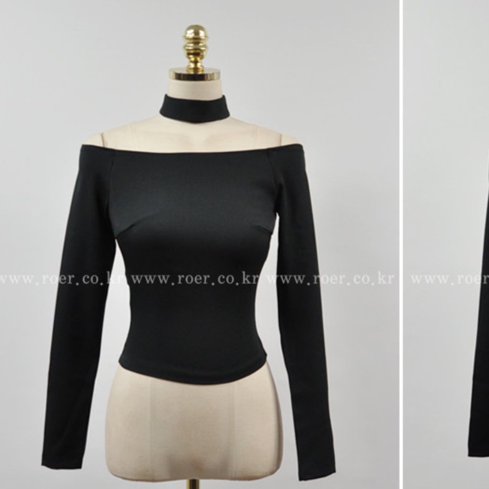 Black Choker Long Sleeve Top.